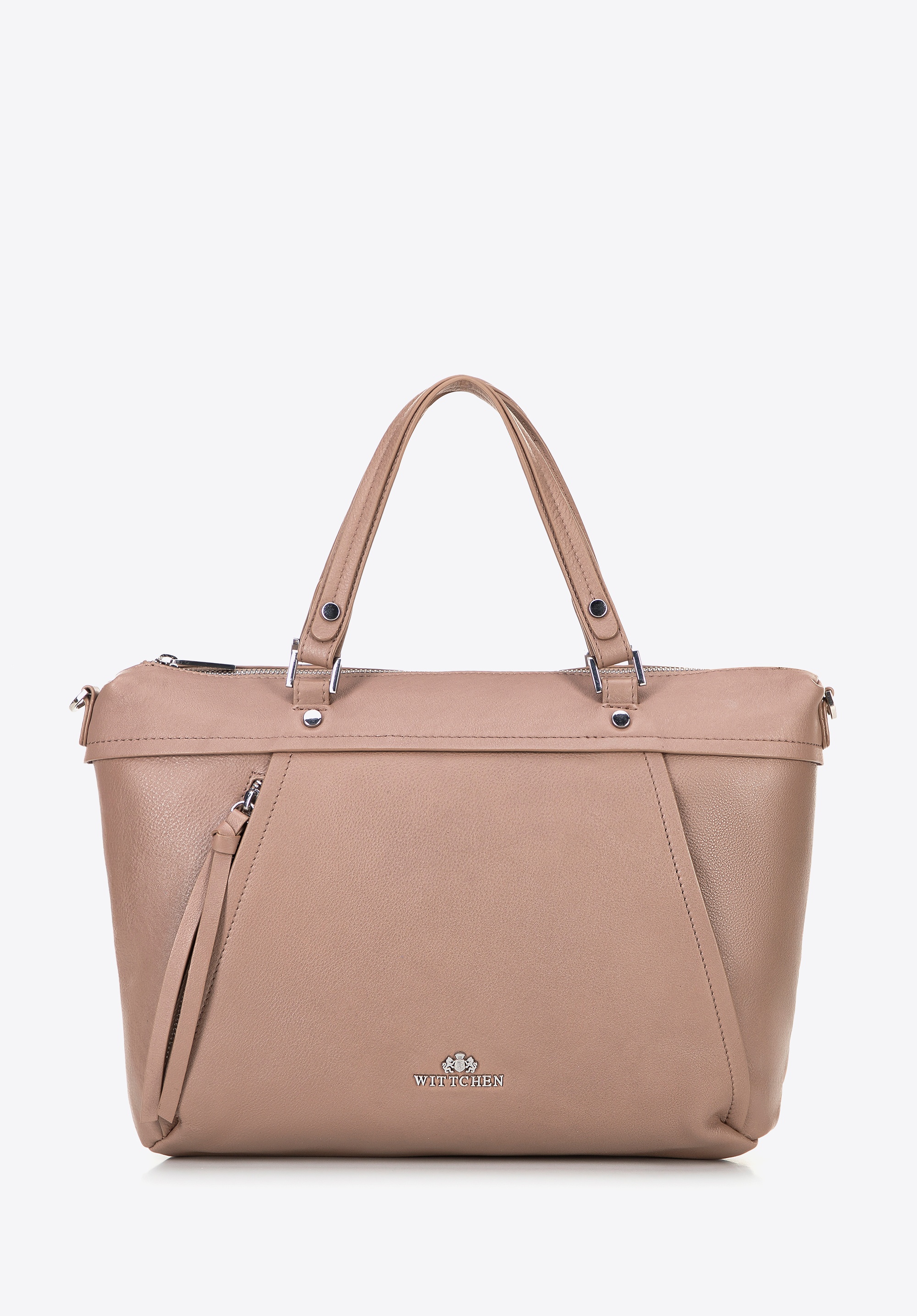 Damska shopperka ze skóry naturalnej z chwostem beżowa