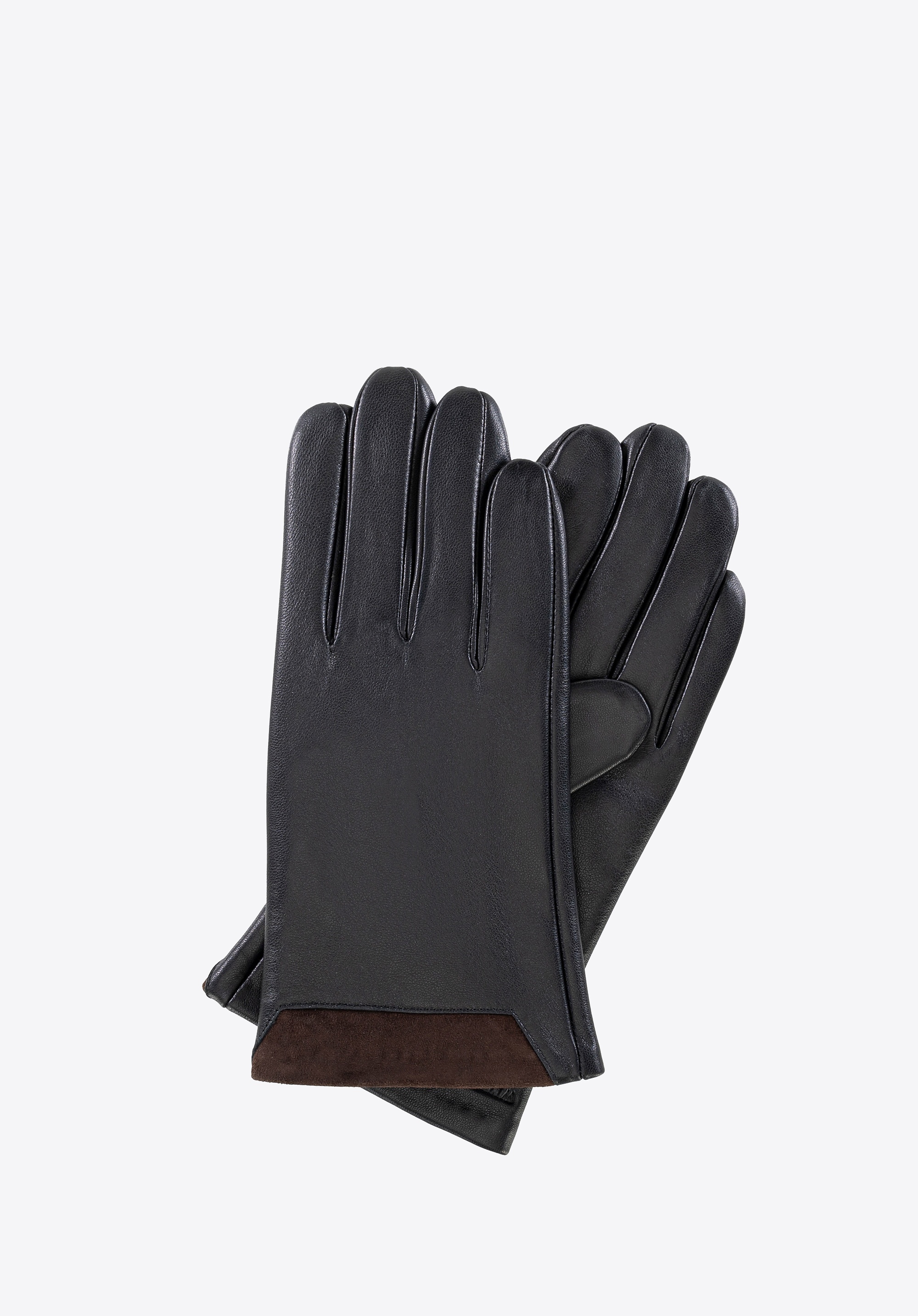 Męskie rękawiczki ocieplane ze skóry czarno - brązowe