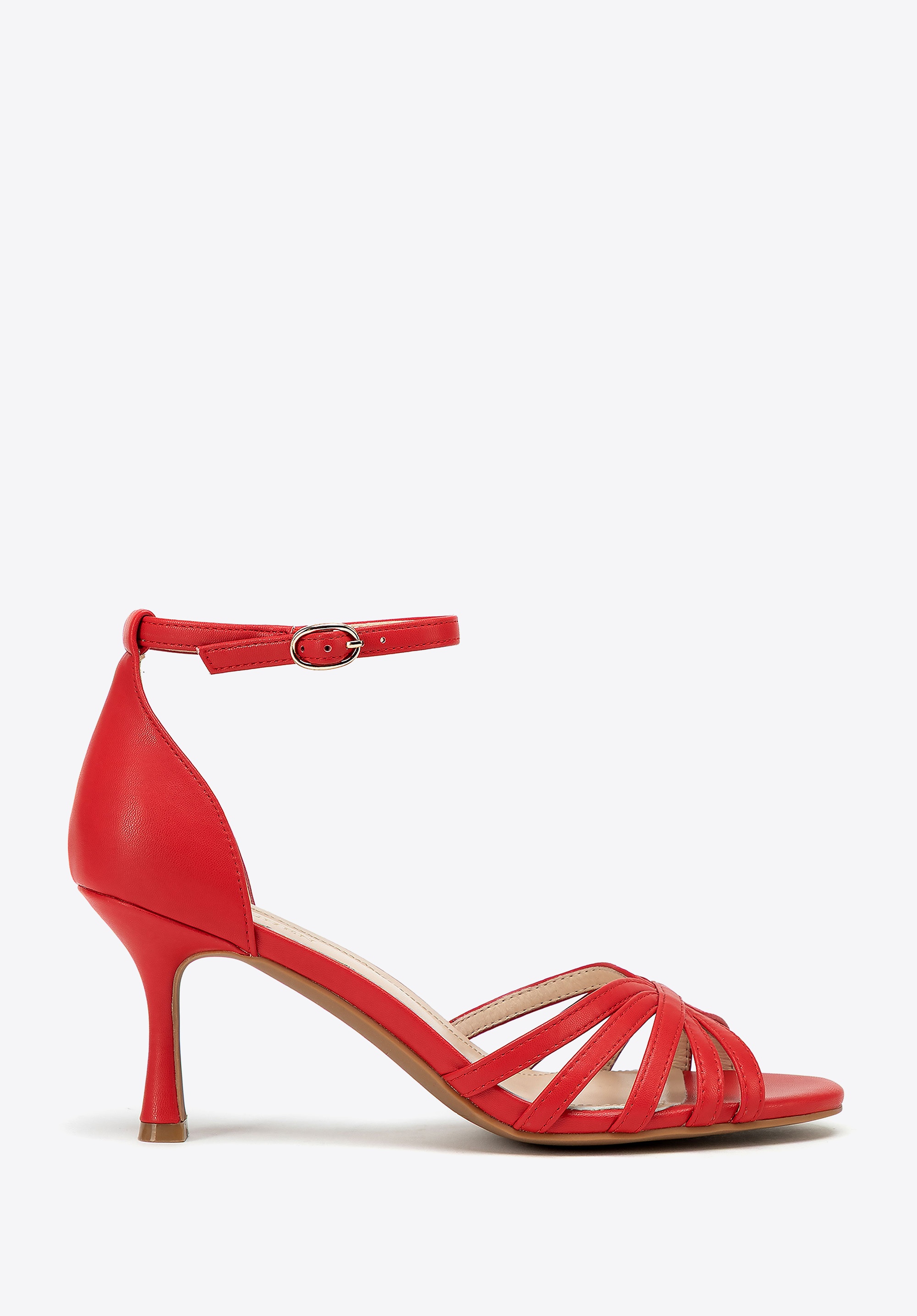 Damskie sandały ze skóry na szpilce czerwone