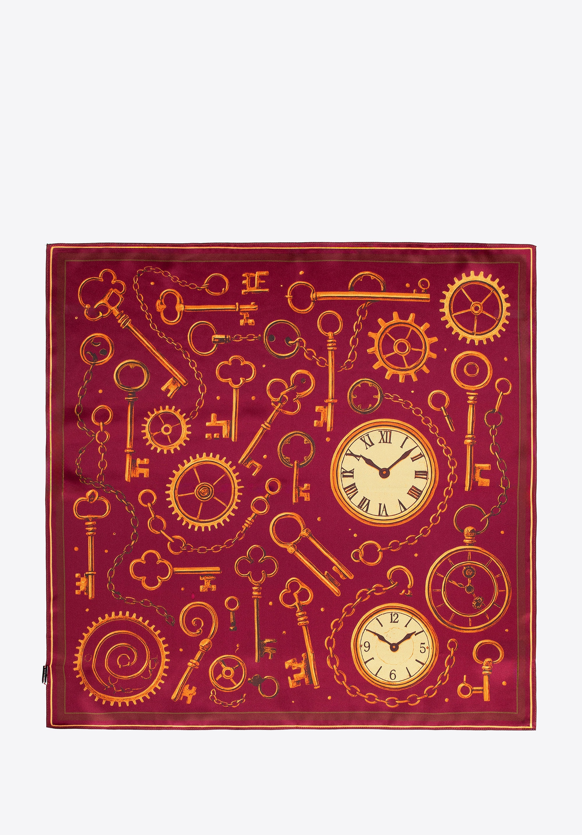 Damska apaszka z jedwabiu z dekoracyjnym wzorem vintage bordowa