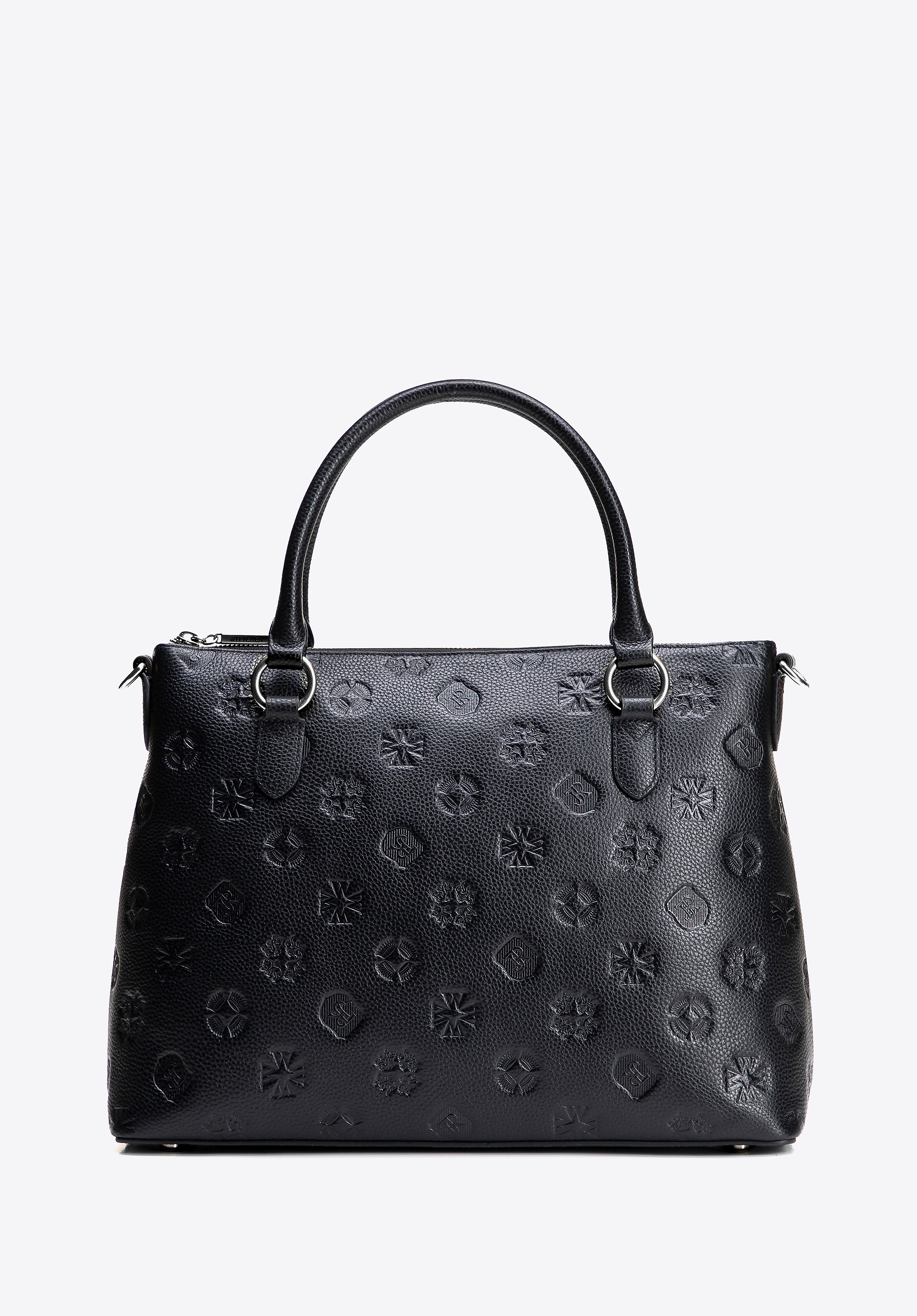 Skórzana shopperka w sygnaturę czarno - srebrna