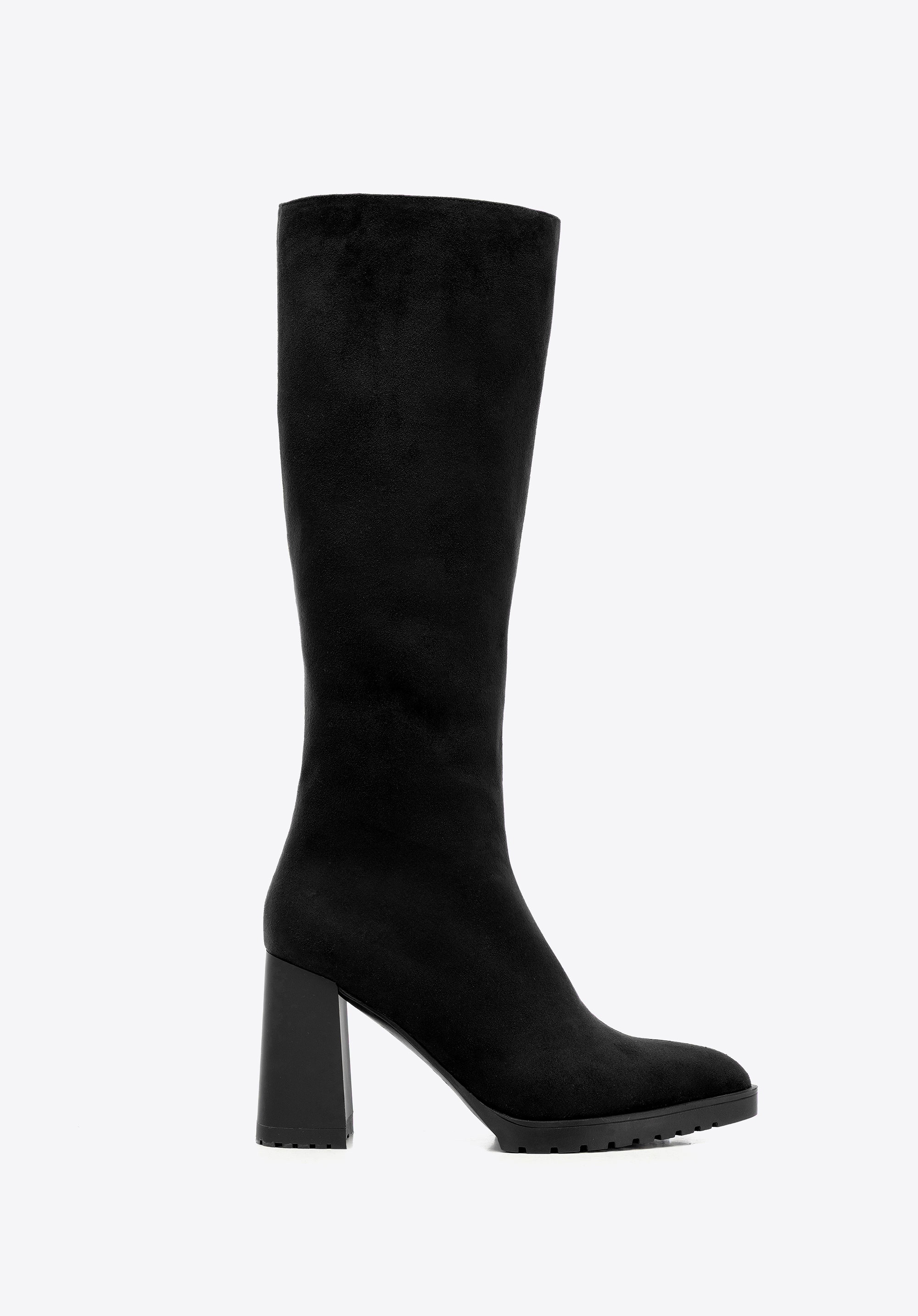 Damskie kozaki z imitacji zamszu na słupku czarne