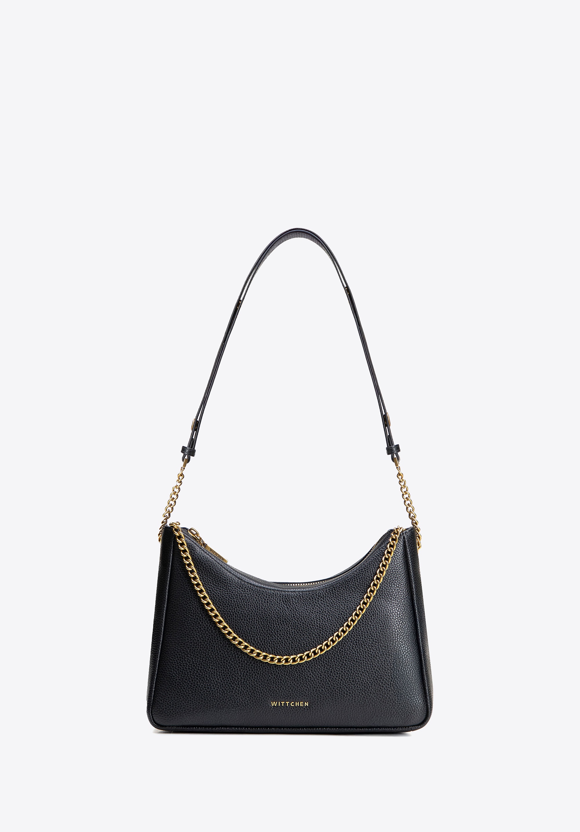 Damska torebka bagietka ze skóry czarno - złota