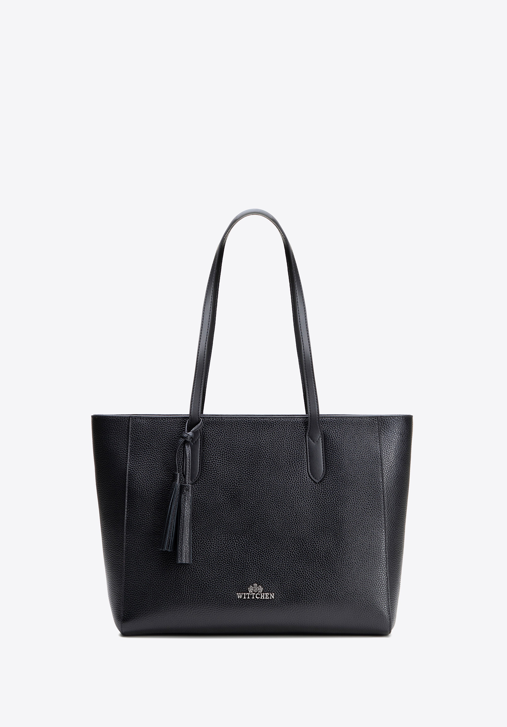 Torebka shopper ze skóry z chwostem czarno - srebrna