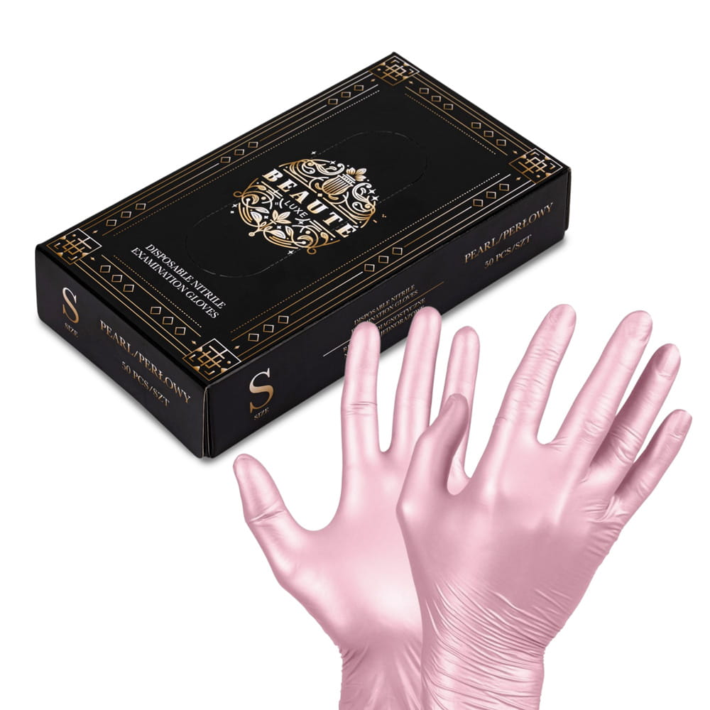 Rękawiczki jednorazowe nitrylowe diagnostyczne i ochronne Beaute Luxe rozmiar S perłowe 50 szt