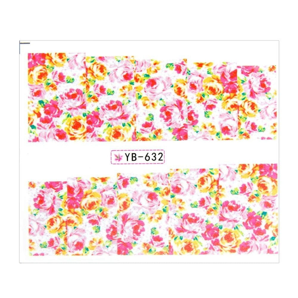 Naklejki wodne do paznokci arkusz 6,5 x 5,5 cm na 10 palców yb Nr 632