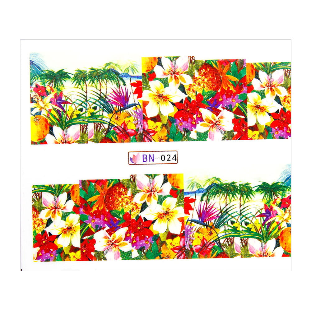 Naklejki wodne do paznokci arkusz 6,5 x 5,5 cm na 10 palców bn Nr 024