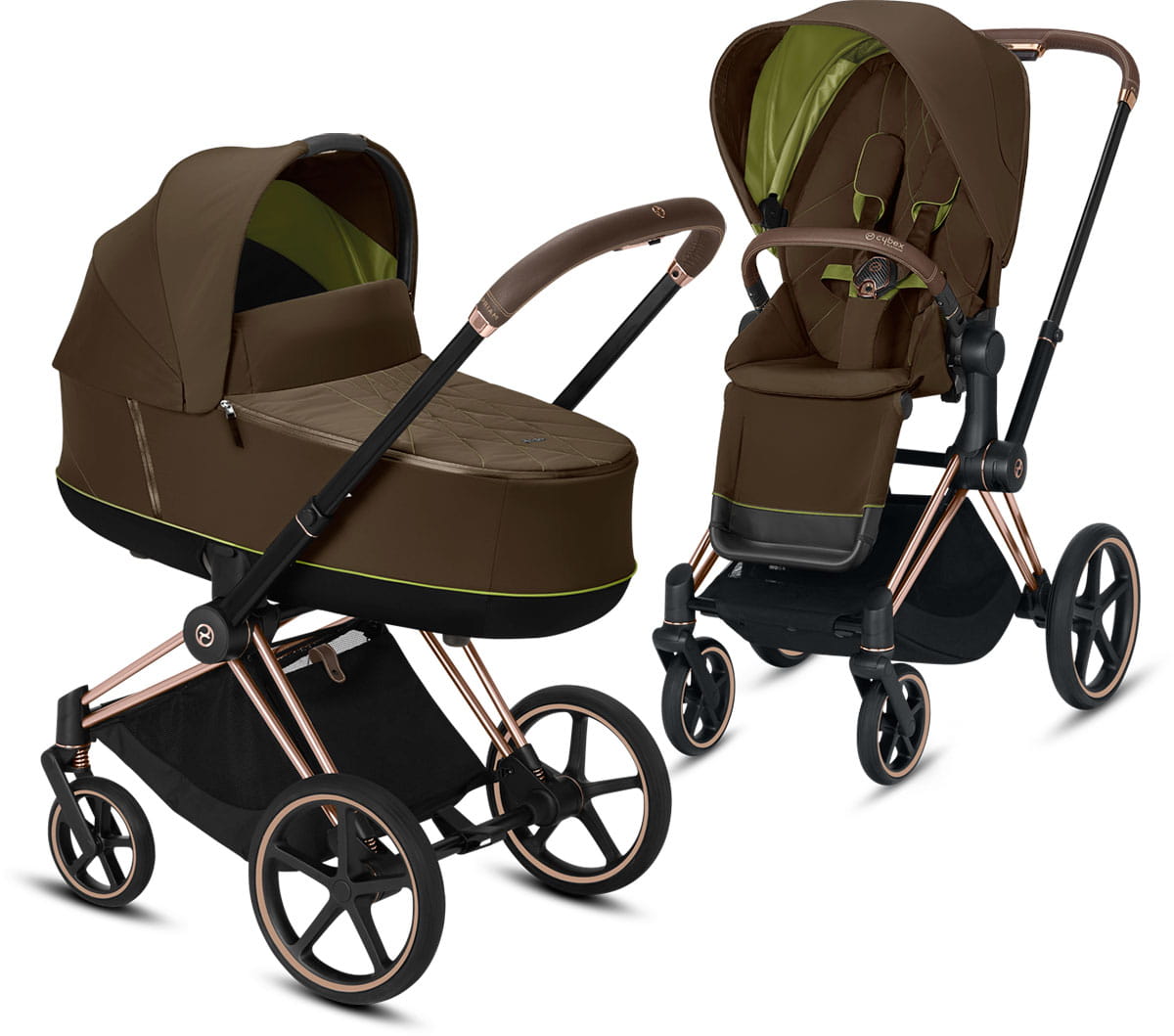 Cybex, Priam 2.0 - wózek spacerowy z gondolą Lux-Khaki Green-Rose Gold
