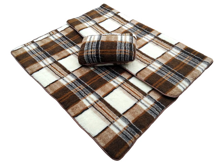 Pościel wełniana merynos australijski wzór krata (kołdra 140x200, poduszka 40x60) (+-5cm)