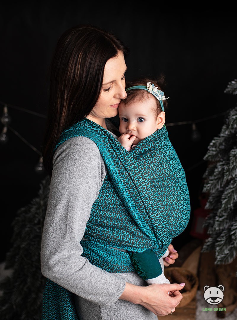 Chusta do noszenia dzieci LITTLE HEARTS (turkus) - 100% Bawełna, splot żakardowy