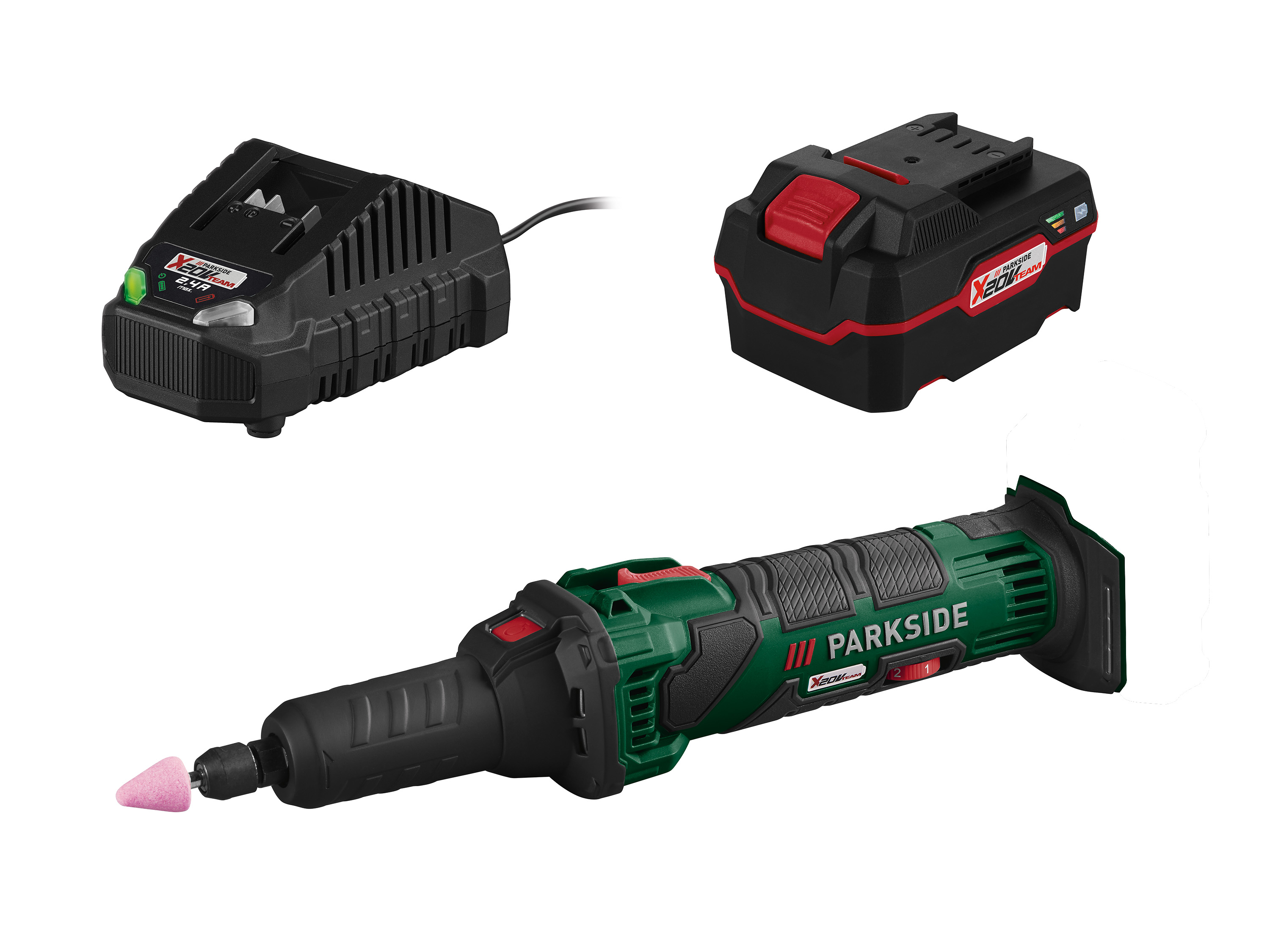 Parkside Zestaw Akumulatorowa szlifierka prosta 20 V z akumulatorem, 4 Ah i ładowarką 2,4 A