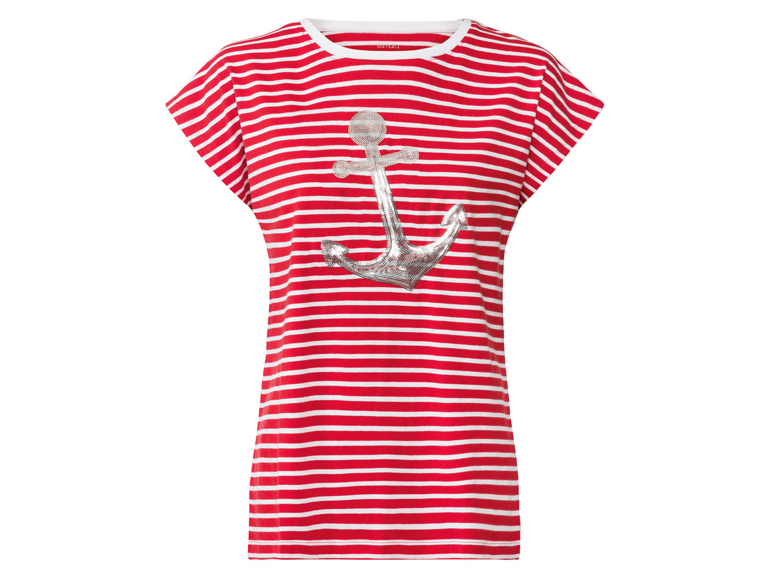 esmara T-shirt damski, z cekinowym wykończeniem w żeglarskim stylu XS 32/34, Czerwony