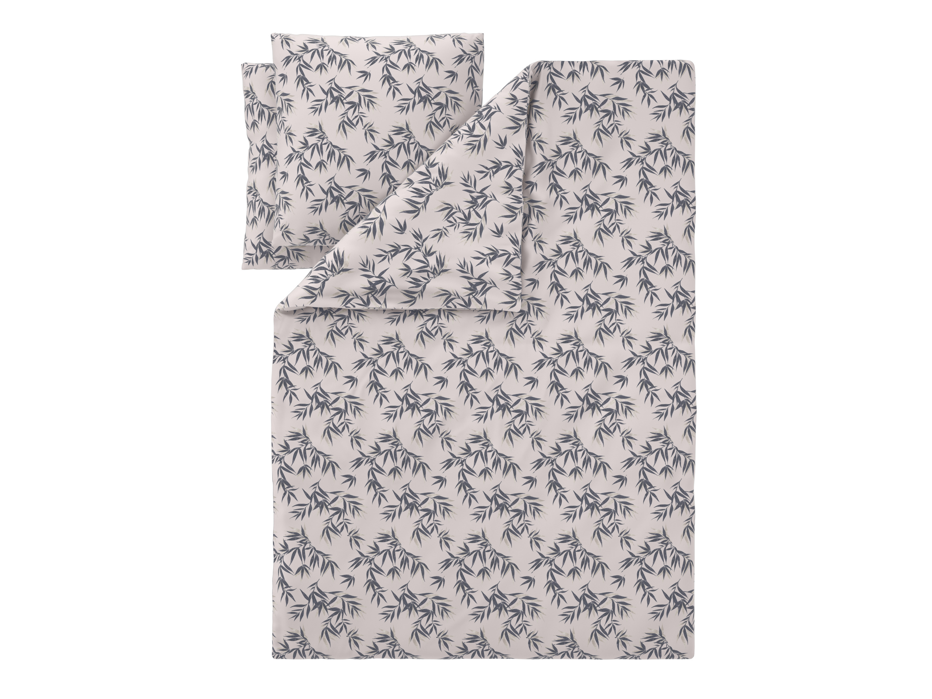 Livarno Pościel z mikrowłókna satynowego, 220 x 200 cm Liście/szary