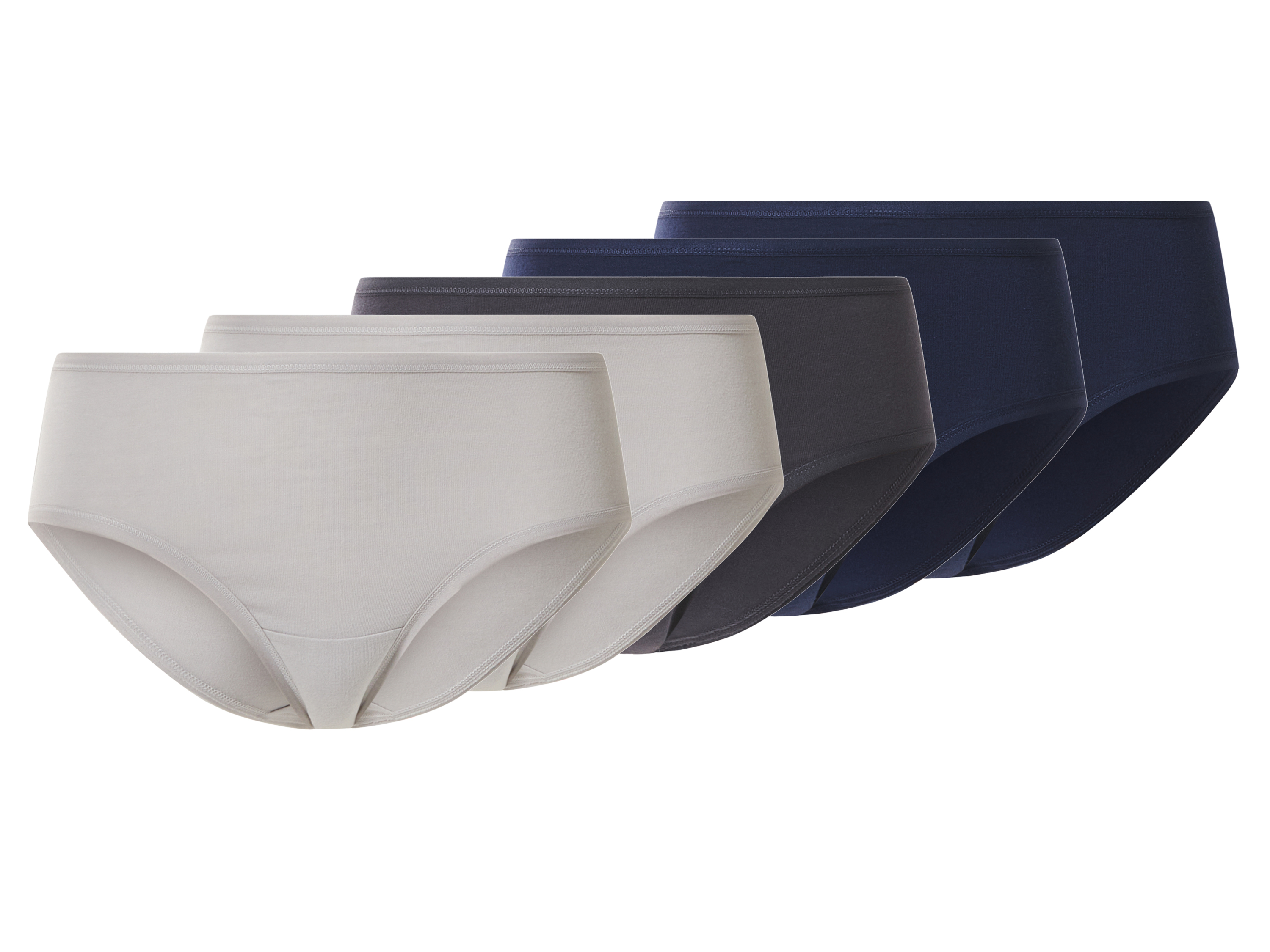 esmara Majtki hipstery damskie z bawełną, 5 par granatowy/ciemnoszary/szary, L 44-46
