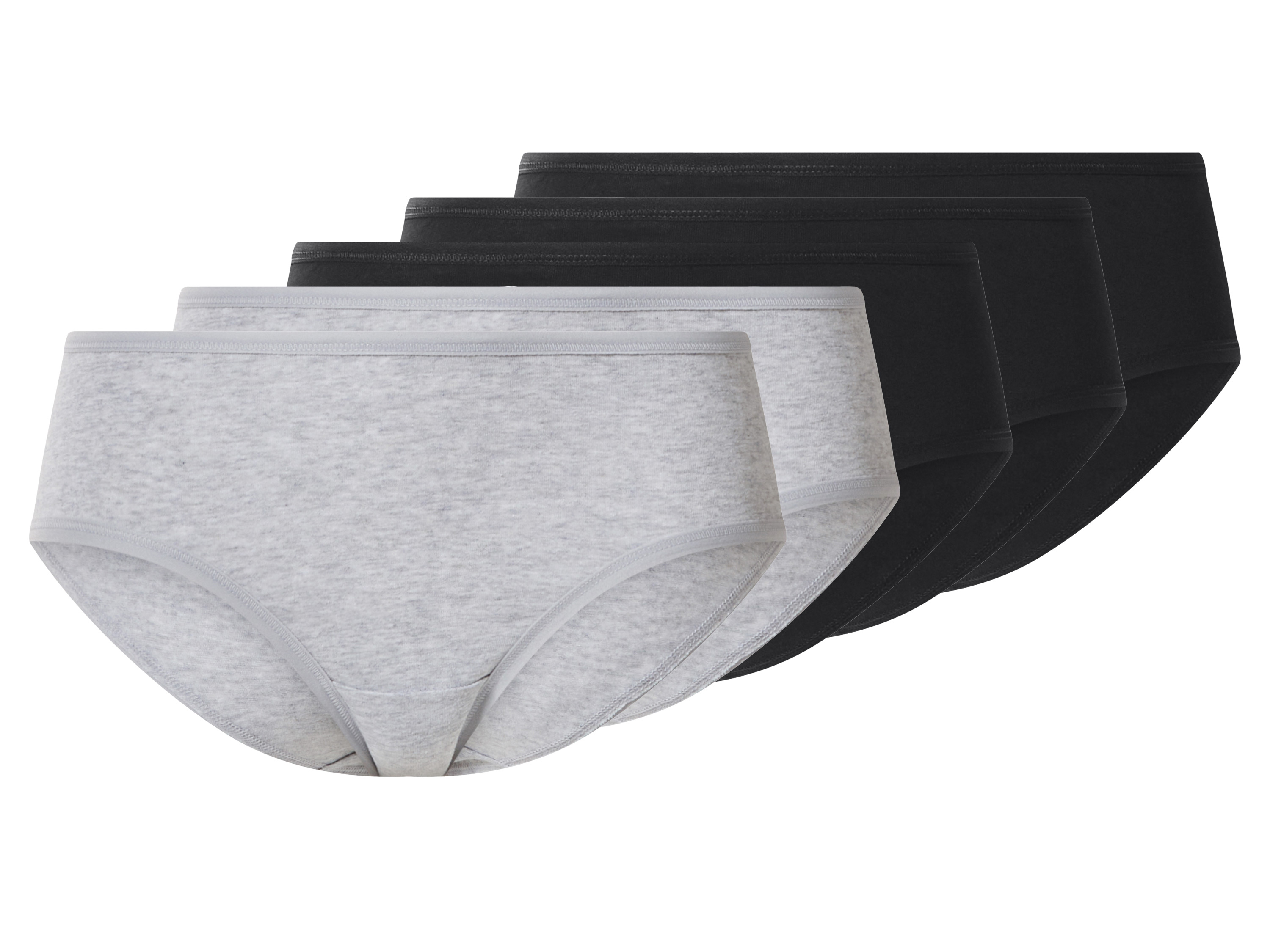esmara Majtki hipstery damskie z bawełną, 5 par Czarny/ szary, XS 32/34