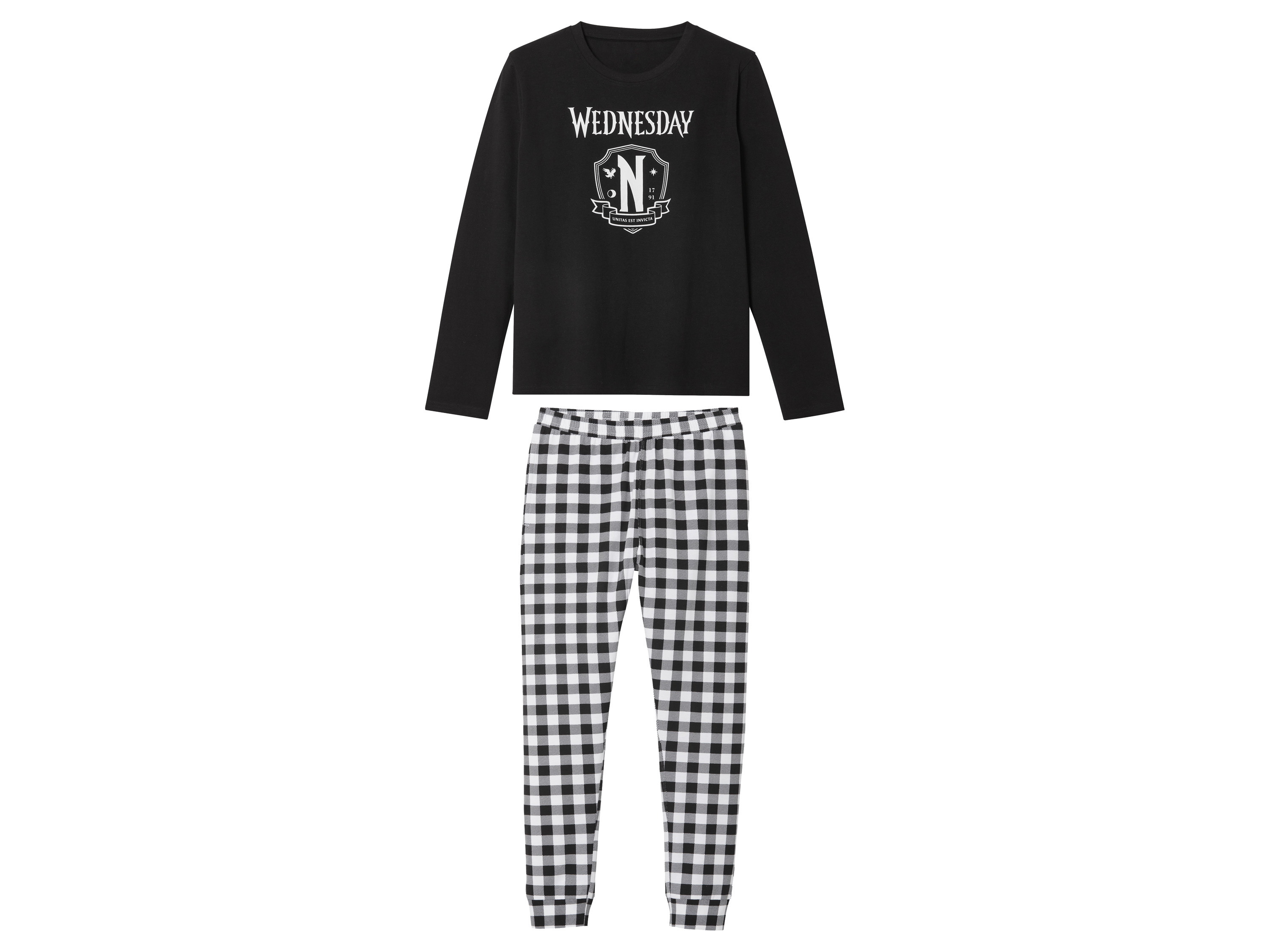 Piżama młodzieżowa z bawełny Czarny / biały, 146/152