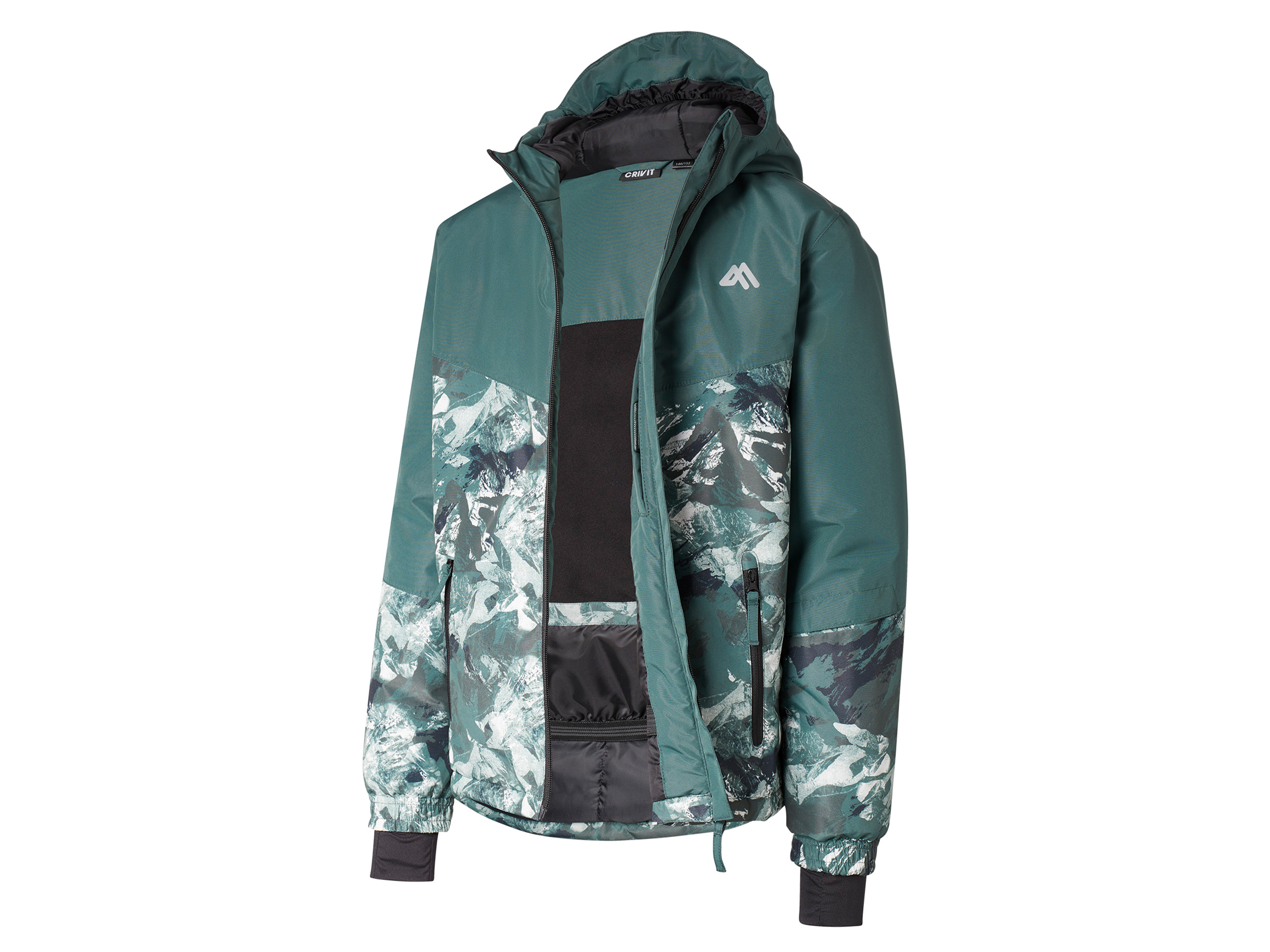 Crivit Kurtka narciarska chłopięca zielone wzorzyste, 134-140