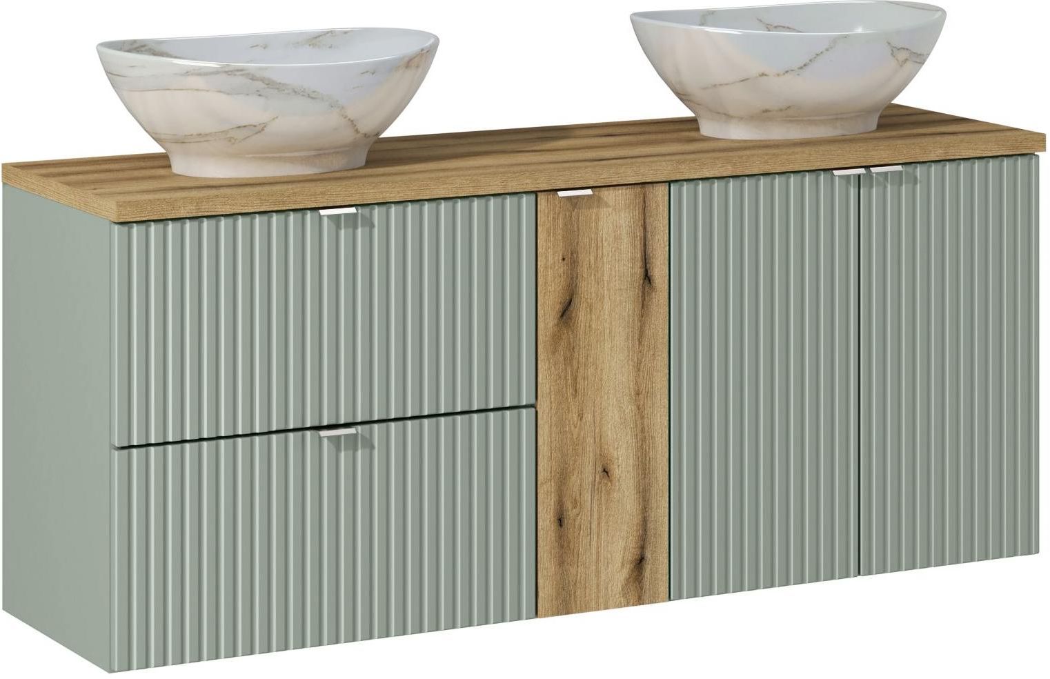 Darmowa Dostawa - Umywalka z szafką i blatem 140 cm zieloną Comad Line Reed Green SETLRGBOAK140CMUNPATI