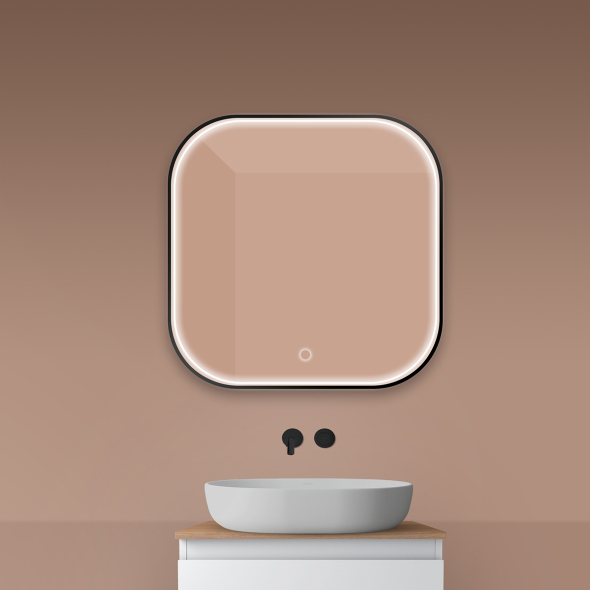 Darmowa Dostawa - Lustro 80x80 cm kwadratowe z oświetleniem z matą grzewczą czarny Oltens Nordlis 64122300