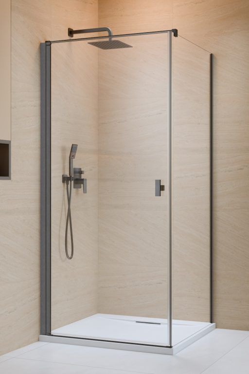 Darmowa Dostawa - Drzwi prysznicowe 90 cm uchylne szczotkowany/szkło przezroczyste Radaway Nes Brushed GunMetal KDJ I 100220909201L