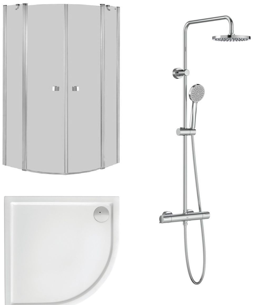 Darmowa Dostawa - Kabina z brodzikiem i zestawem prysznicowym półokrągła 80x80 cm chrom Roca Capital abset2208