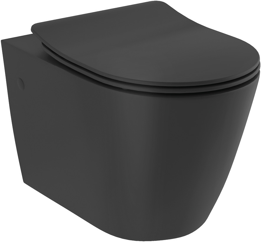 Darmowa Dostawa - Miska WC z deską wolnoopadającą wisząca bez kołnierza ze spłukiwaniem wirowym czarny mat Kludi Resa R 23WCSET39