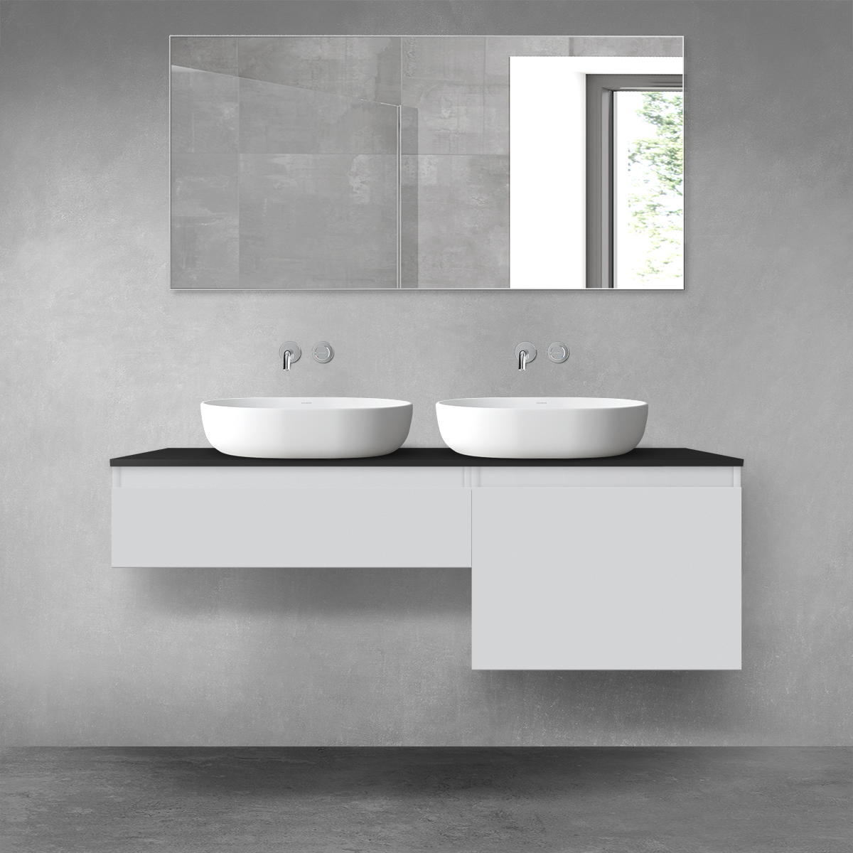 Darmowa Dostawa - Zestaw mebli łazienkowych 140x46.4x48.6 cm podumywalkowa wisząca czarna-szara Oltens Vernal 68311700