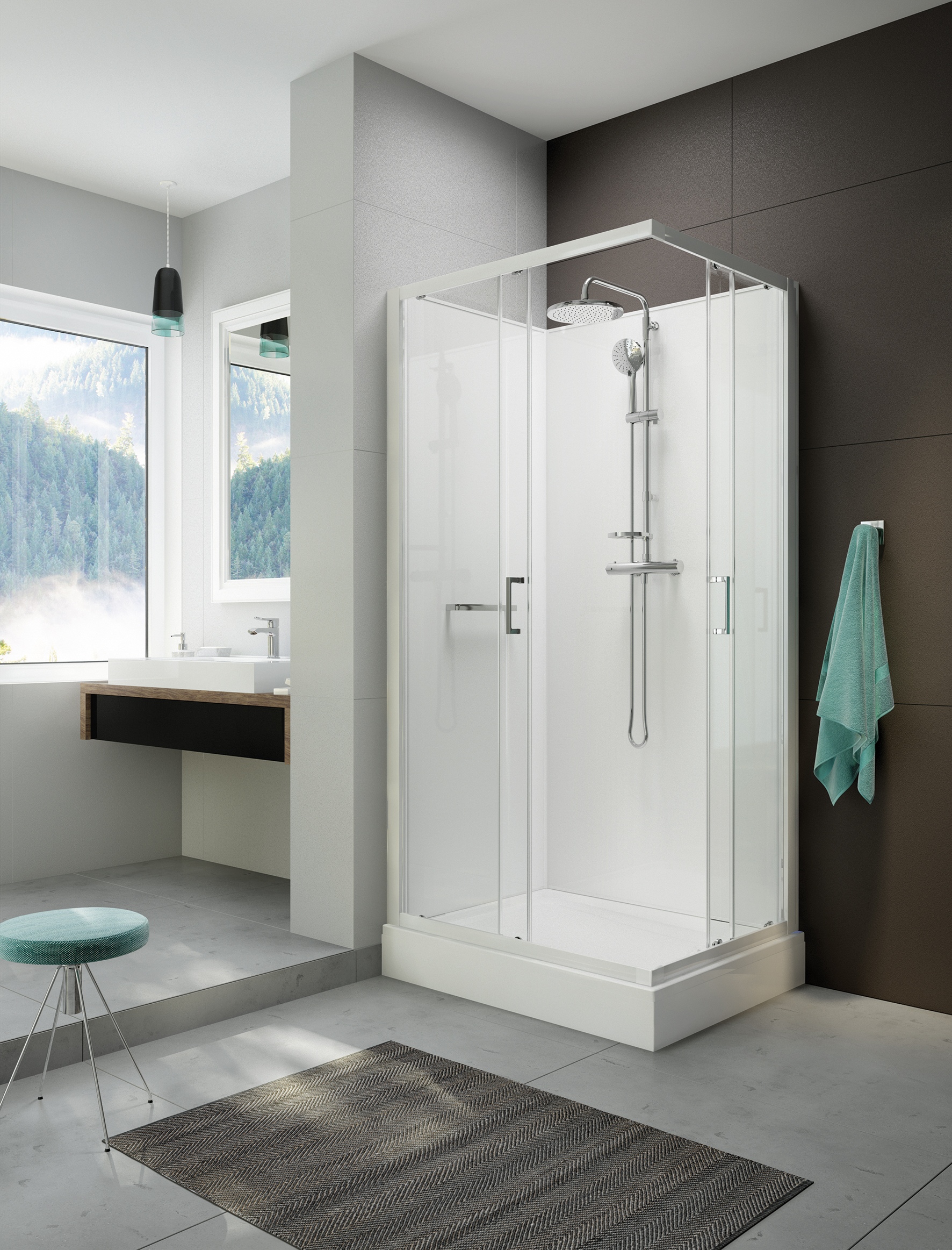 Darmowa Dostawa - Kabina z brodzikiem i zestawem prysznicowym 120x90 cm prostokątna biały połysk/szkło przezroczyste Sanplast Classic II Mineral 