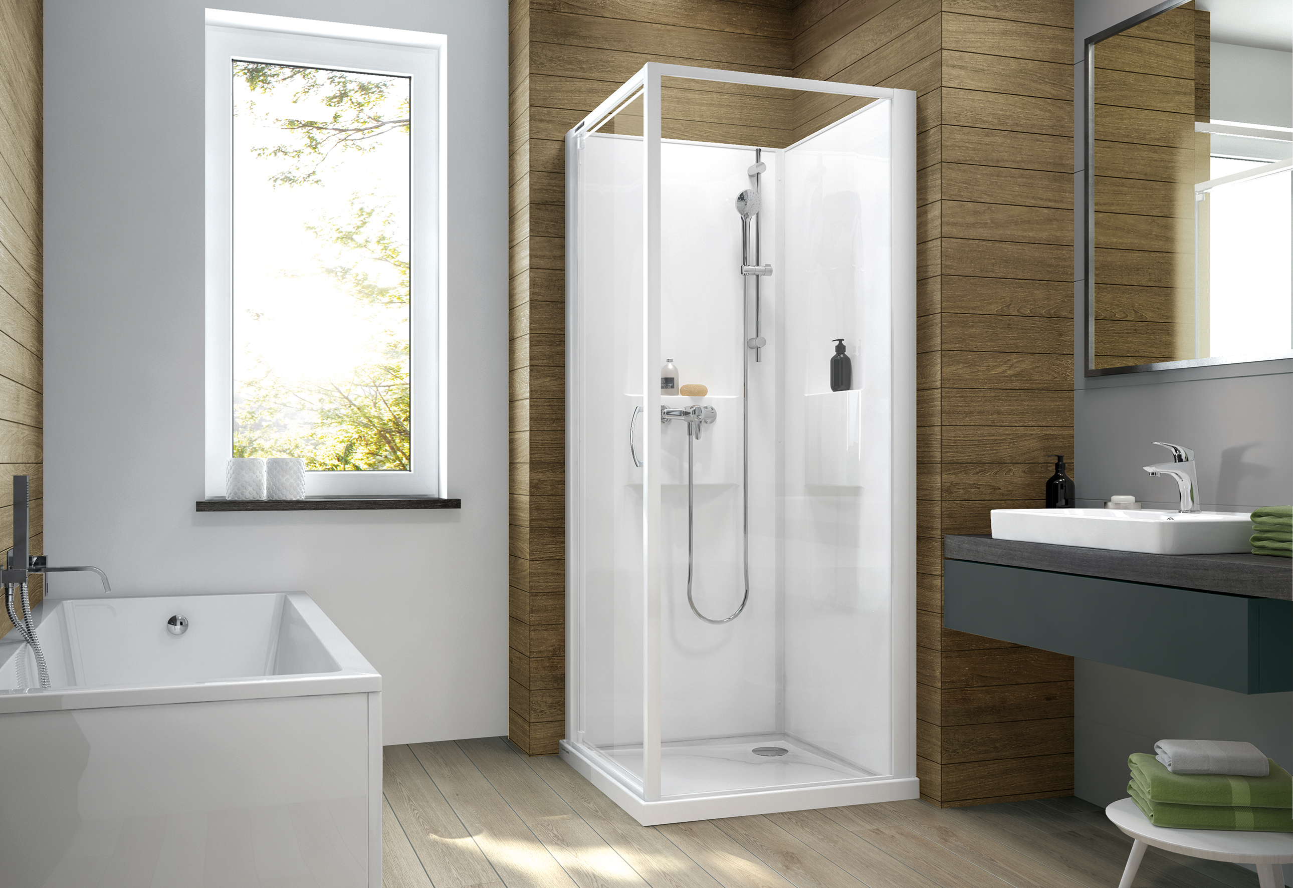 Darmowa Dostawa - Kabina z brodzikiem i zestawem prysznicowym 70x70 cm kwadratowa biały połysk/szkło przezroczyste Sanplast Basic Complete Mineral 