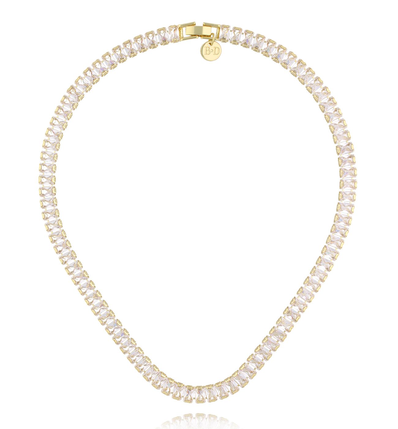 Naszyjnik typu tennis z podłużnymi kryształkami w złotej oprawie NS0426