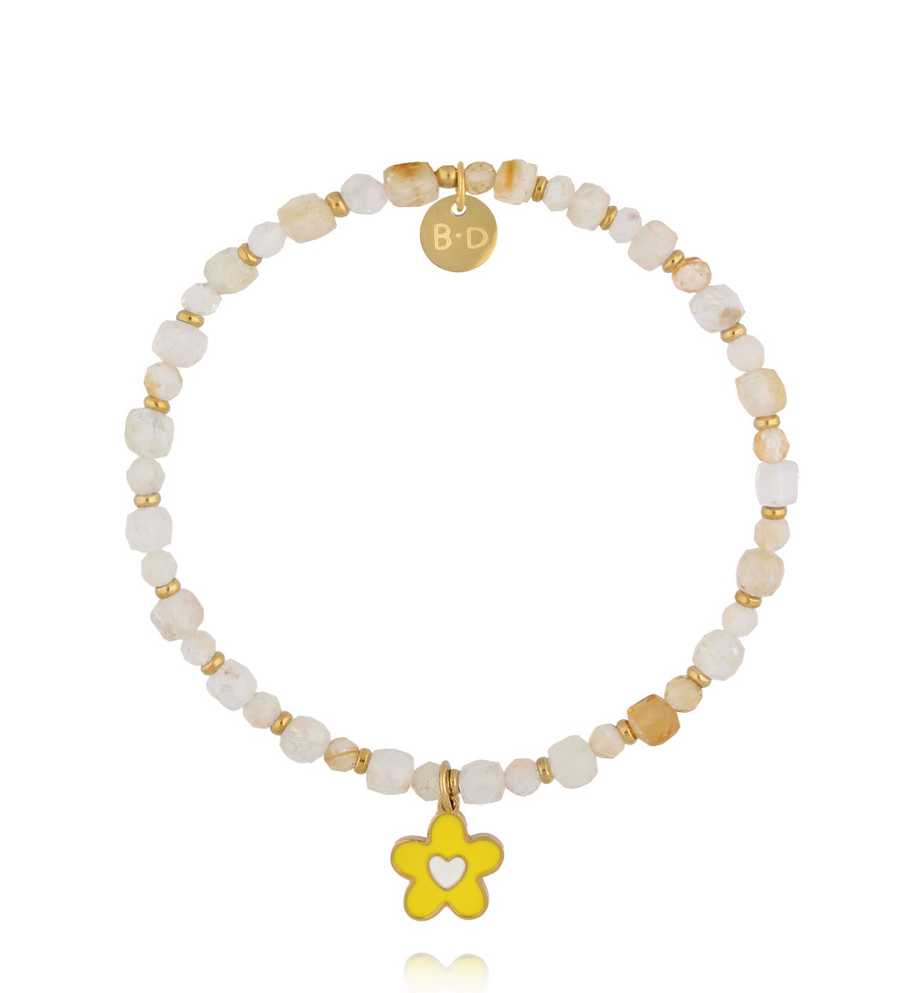 Bransoletka z cytrynu z emaliowanym kwiatkiem - By Dziubeka