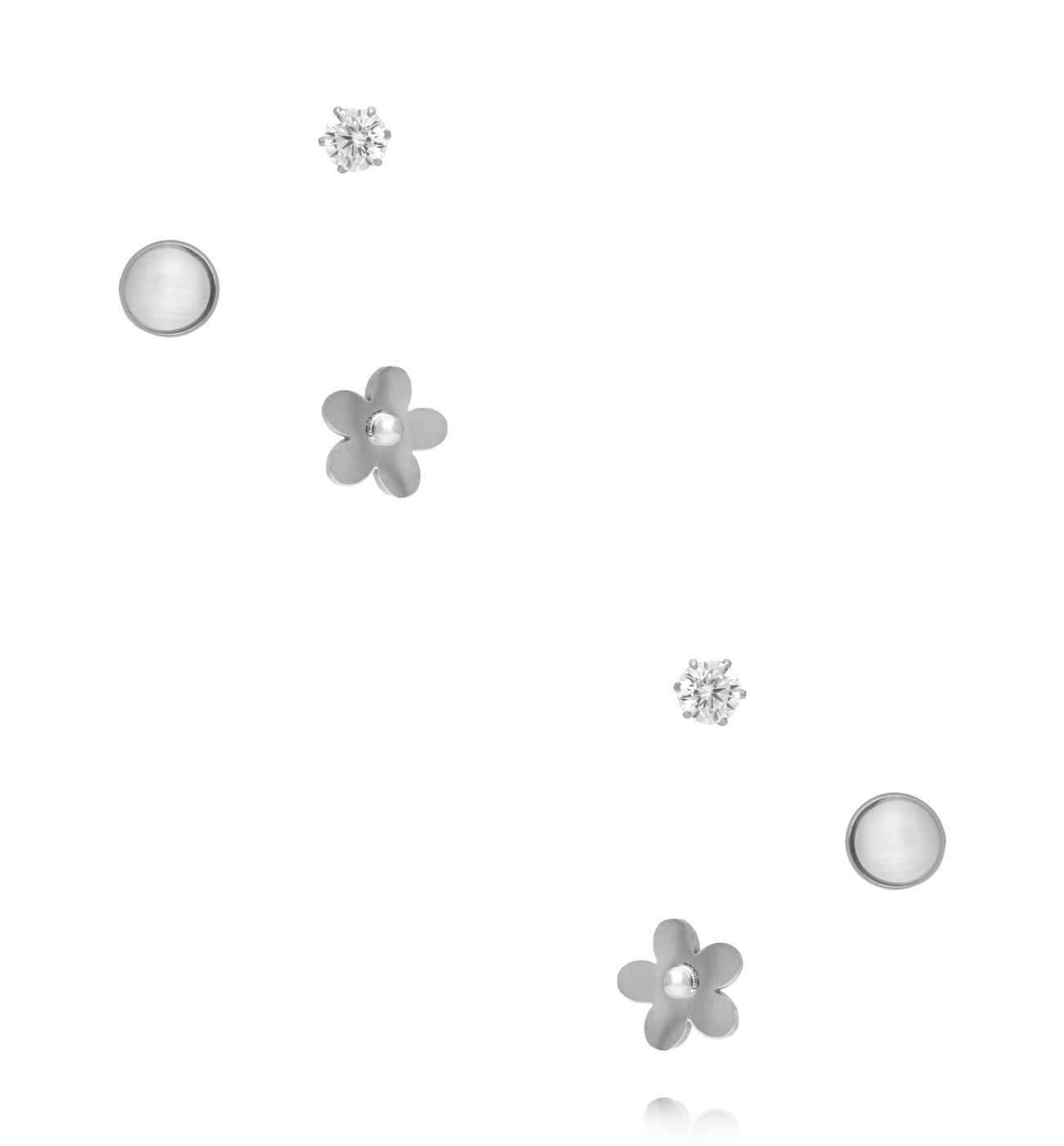 Zestaw kolczyków srebrnych – kwiatek, perełkowe kółko i cyrkonia KSY0423 - By Dziubeka