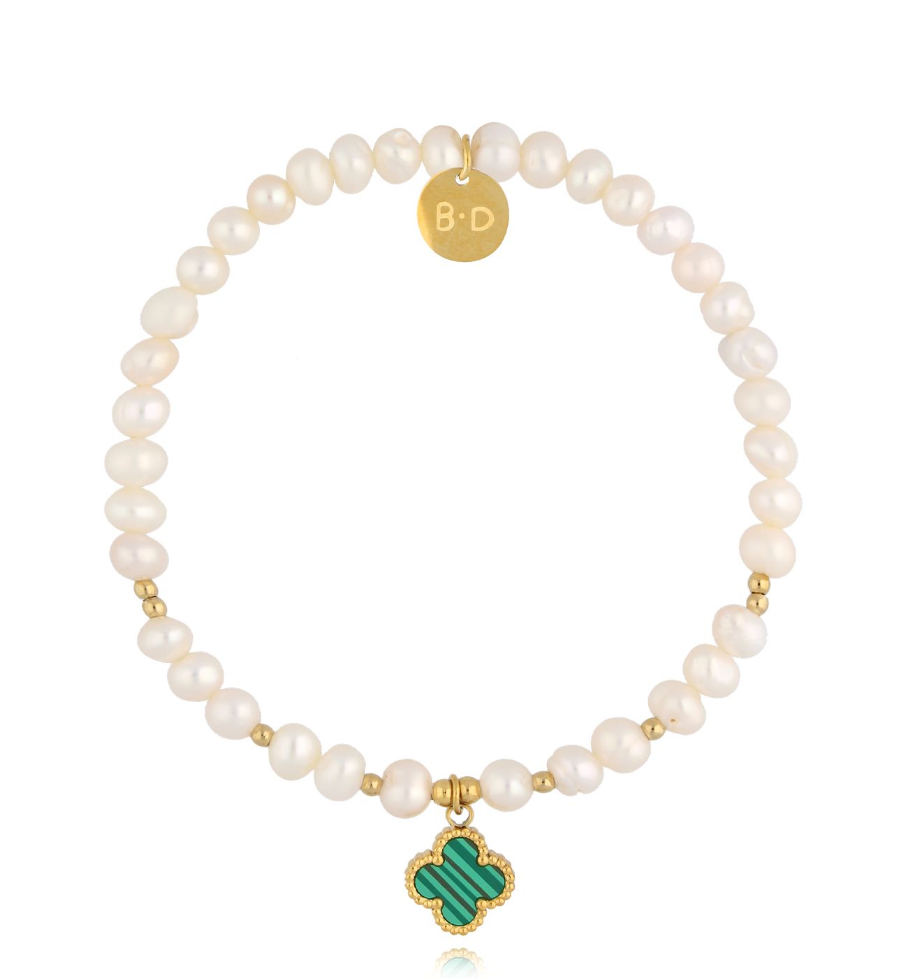 Bransoletka z perłami i koniczynką BPE0118 - By Dziubeka