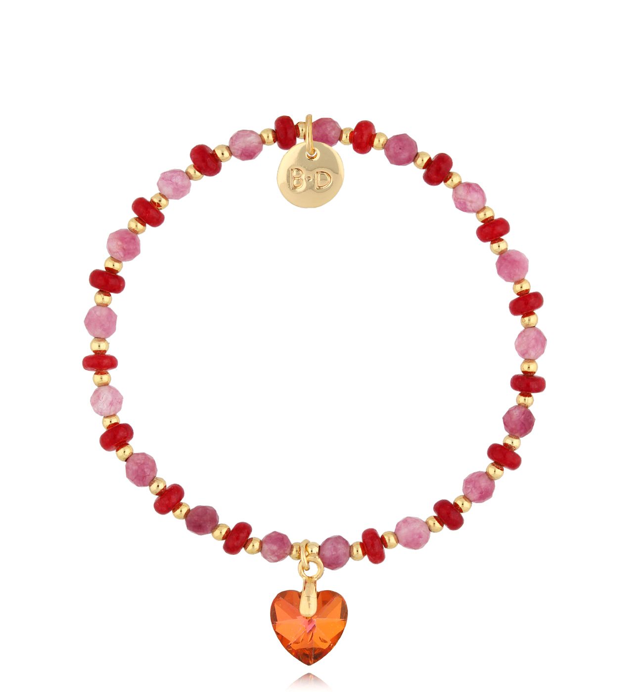 Bransoletka czerwono różowa z sercem Embla - By Dziubeka