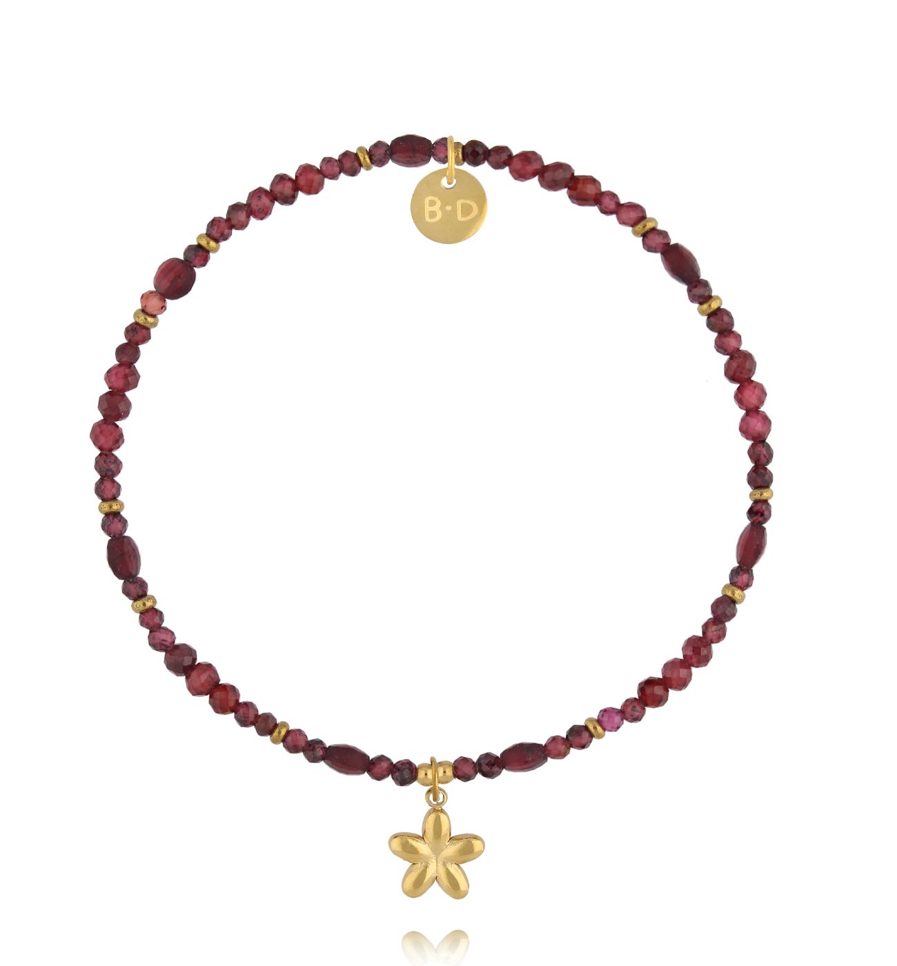 Bransoletka z granatu z zawieszką w kształcie kwiatka BTW3543