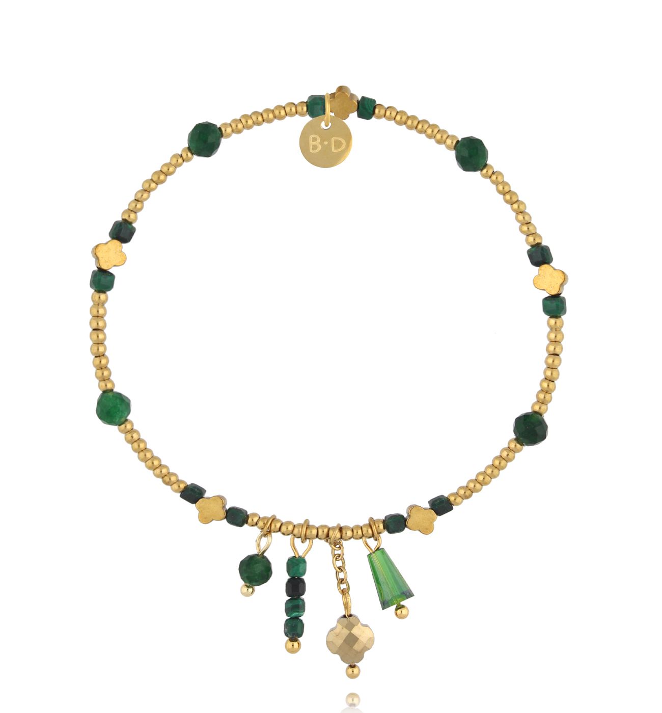 Bransoletka z malachitu i zielonego jadeitu z zawieszkami - By Dziubeka