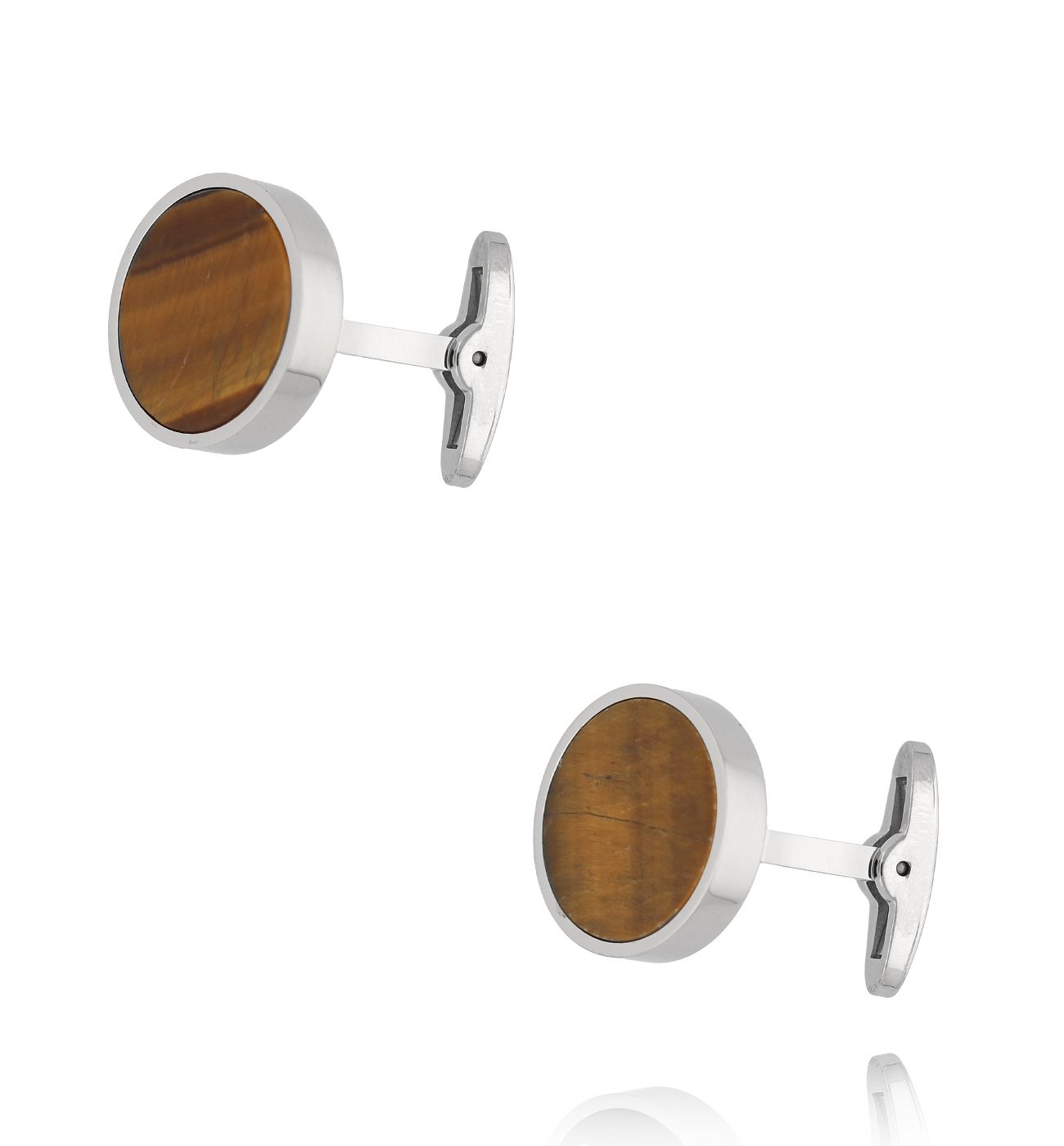 Spinki do mankietów okrągłe z tygrysim okiem srebrne SMITC0008