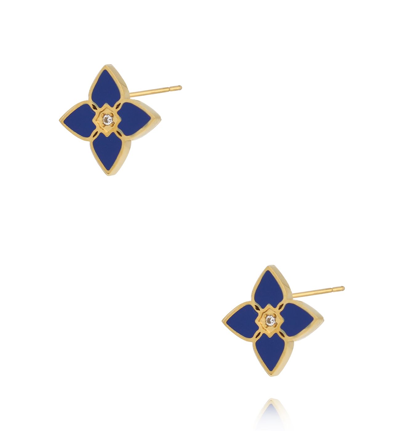 Kolczyki z koniczynką złote z granatową emalią Segreto di Fortuna KSA2215