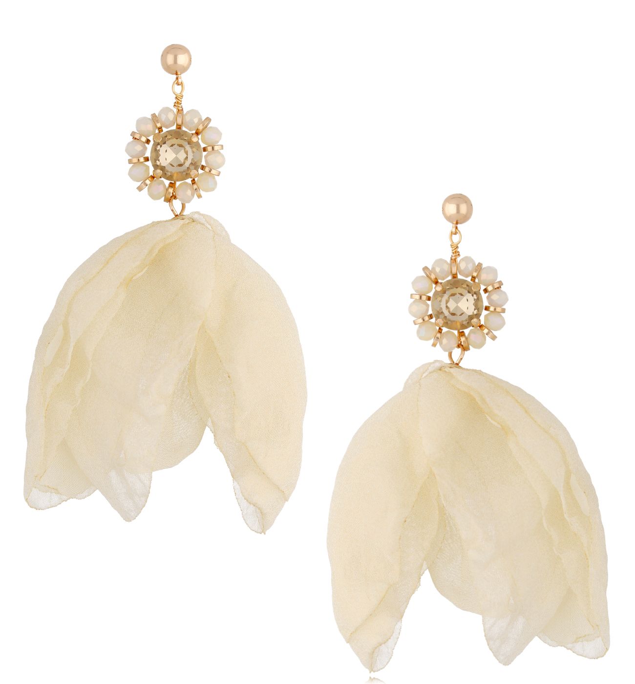 Kolczyki ecru z szyfonu z kryształami Aabira KBL1383