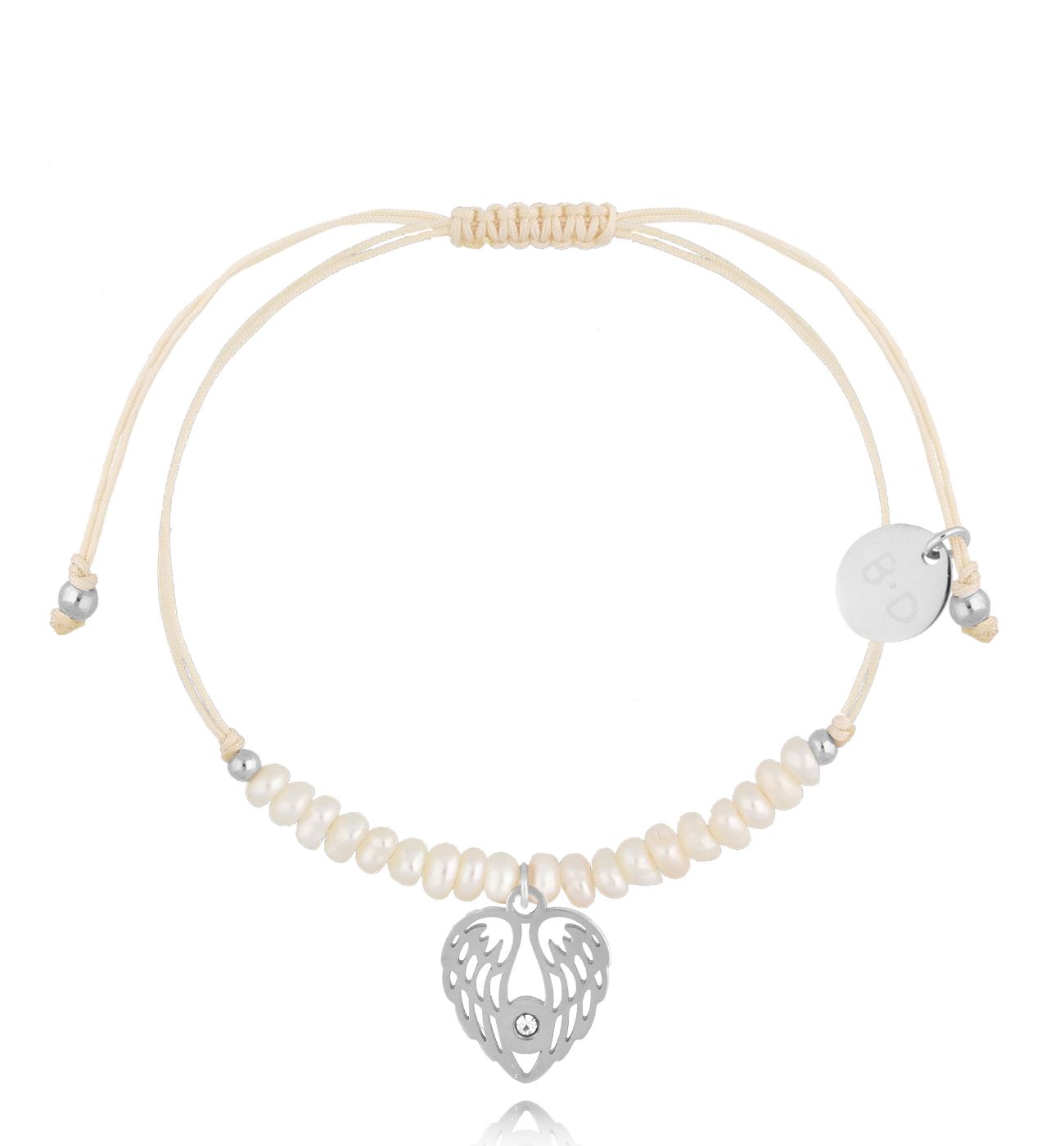 Bransoletka z perełkami i srebrnymi skrzydełkami Feliz BMT0070