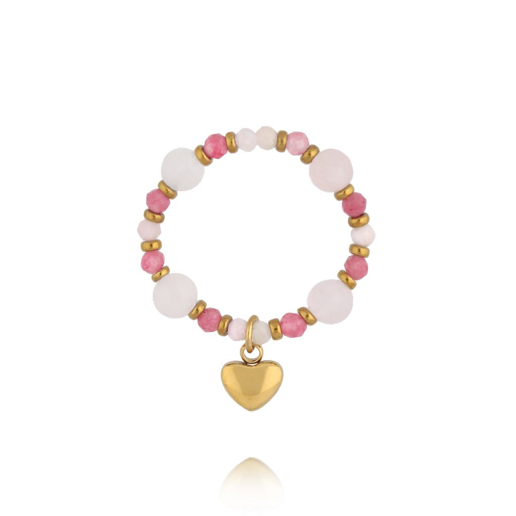 Pierścionek elastyczny z kamieni naturalnych różowy PTW0649