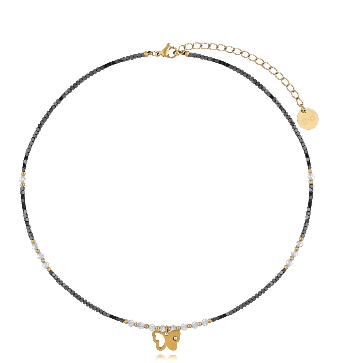 Naszyjnik z hematytami i motylkiem NTW1281