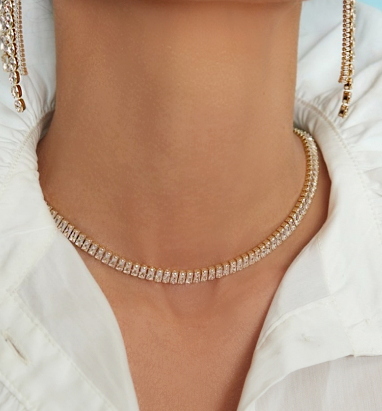 Naszyjnik tenisowy złoty z transparentnymi kryształkami Mariah 37 cm - By Dziubeka