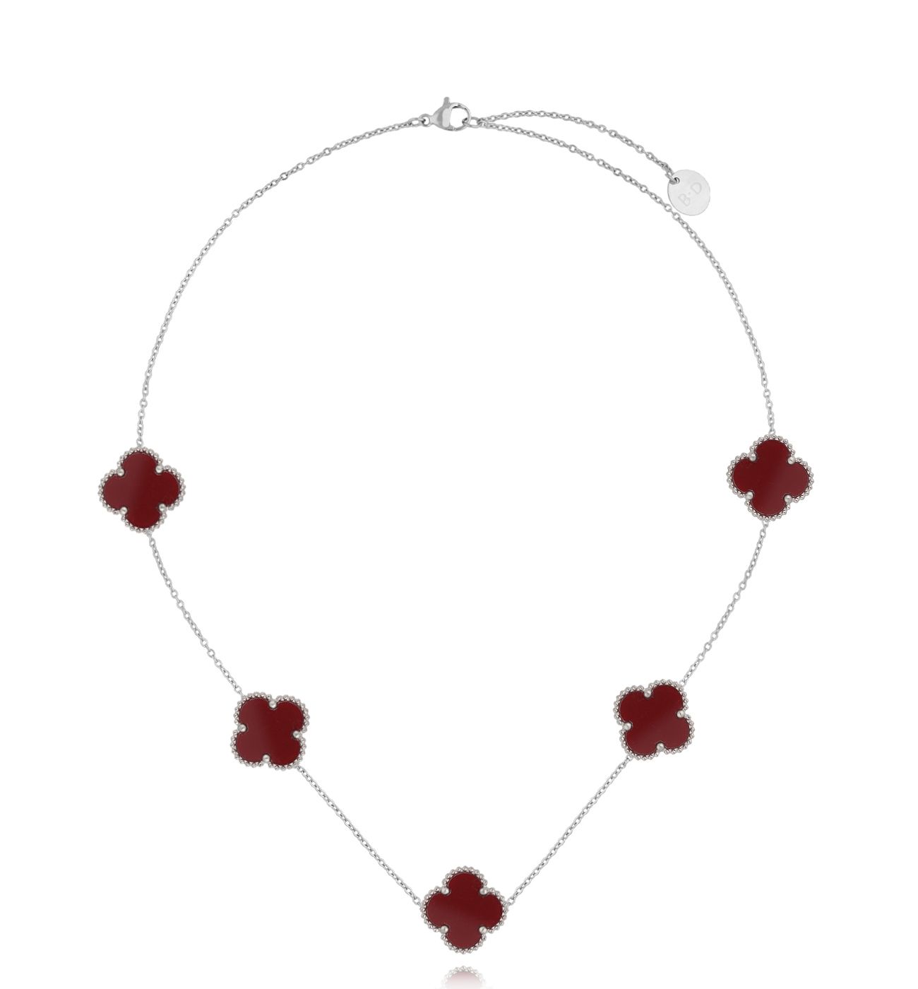 Naszyjnik z bordowymi koniczynkami srebrny NSY0359 - By Dziubeka
