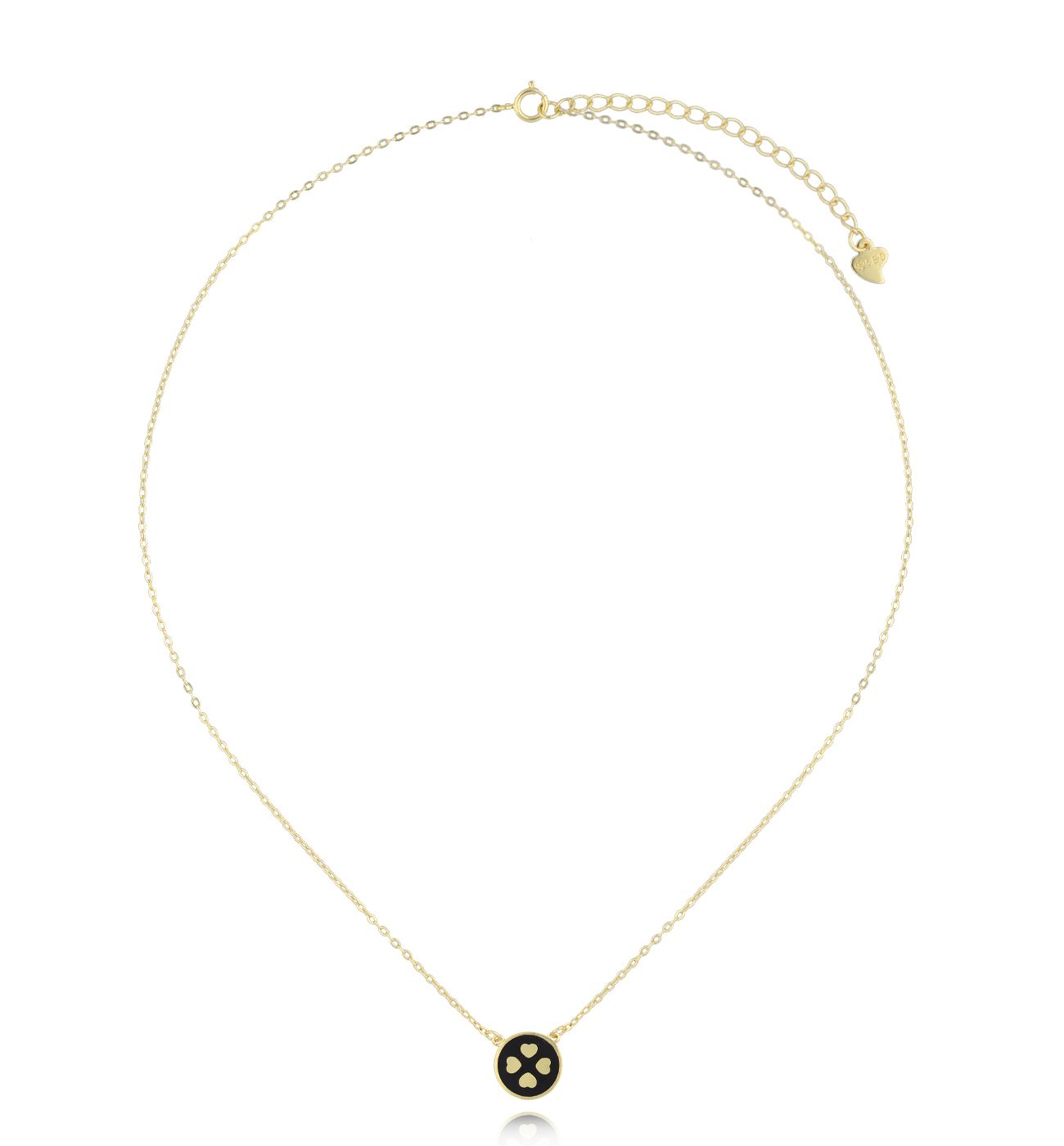 Naszyjnik złoty z koniczynką i czarną emalią NCA0018