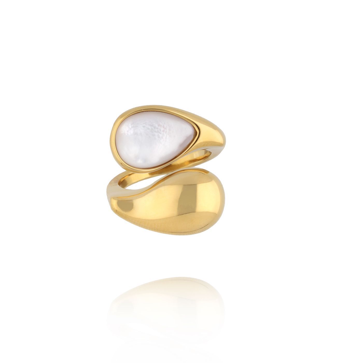 Pierścionek krople z masą perłową złoty PSY0165 - By Dziubeka