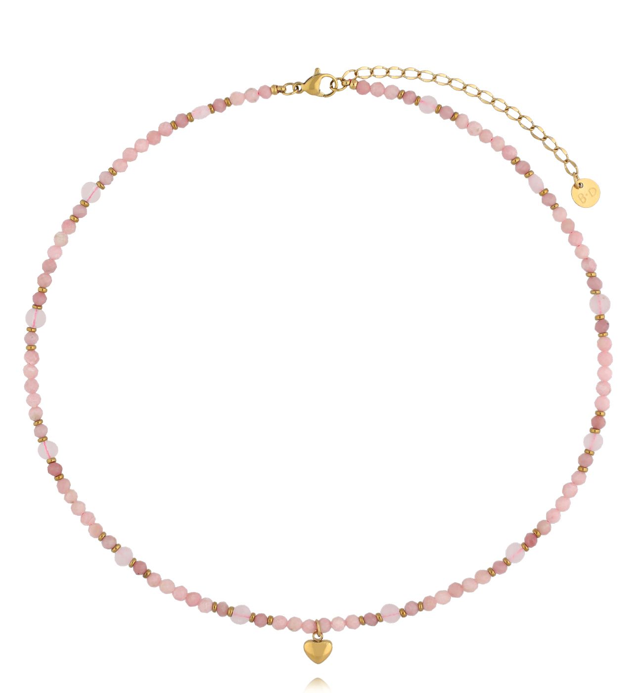 Naszyjnik z kwarcem różowym i sercem - By Dziubeka
