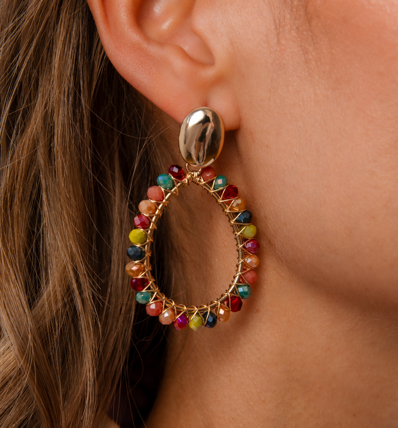 Kolczyki łezki z kolorowymi kryształkami KWE0284