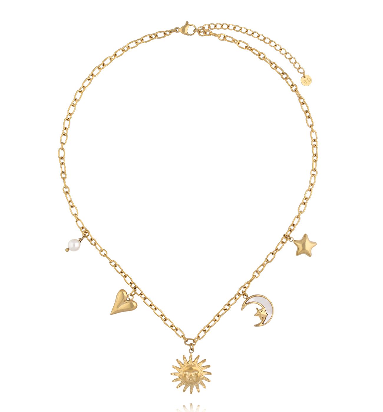 Naszyjnik z zawieszkami: słońce, księżyc i gwiazdy NSH0137 - By Dziubeka