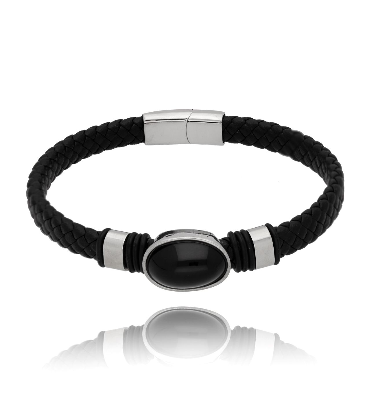 Bransoletka z agatem, ze skóry i stali szlachetnej Garda BMITC0305